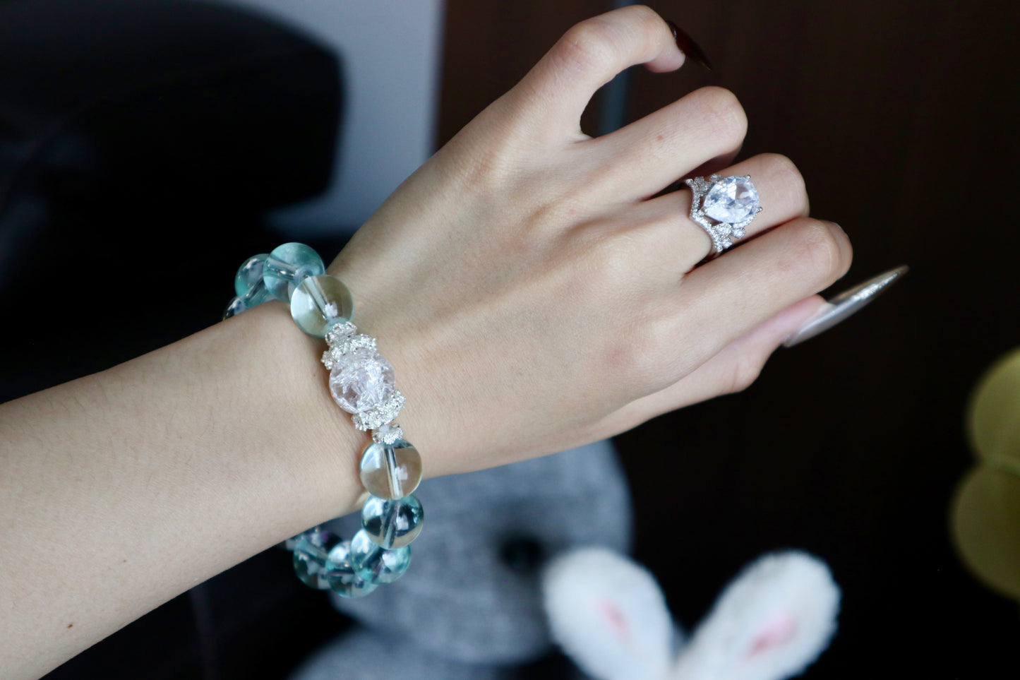 AB004-Aquamarine & Cracked Crystal Bracelet - Pure Serenity