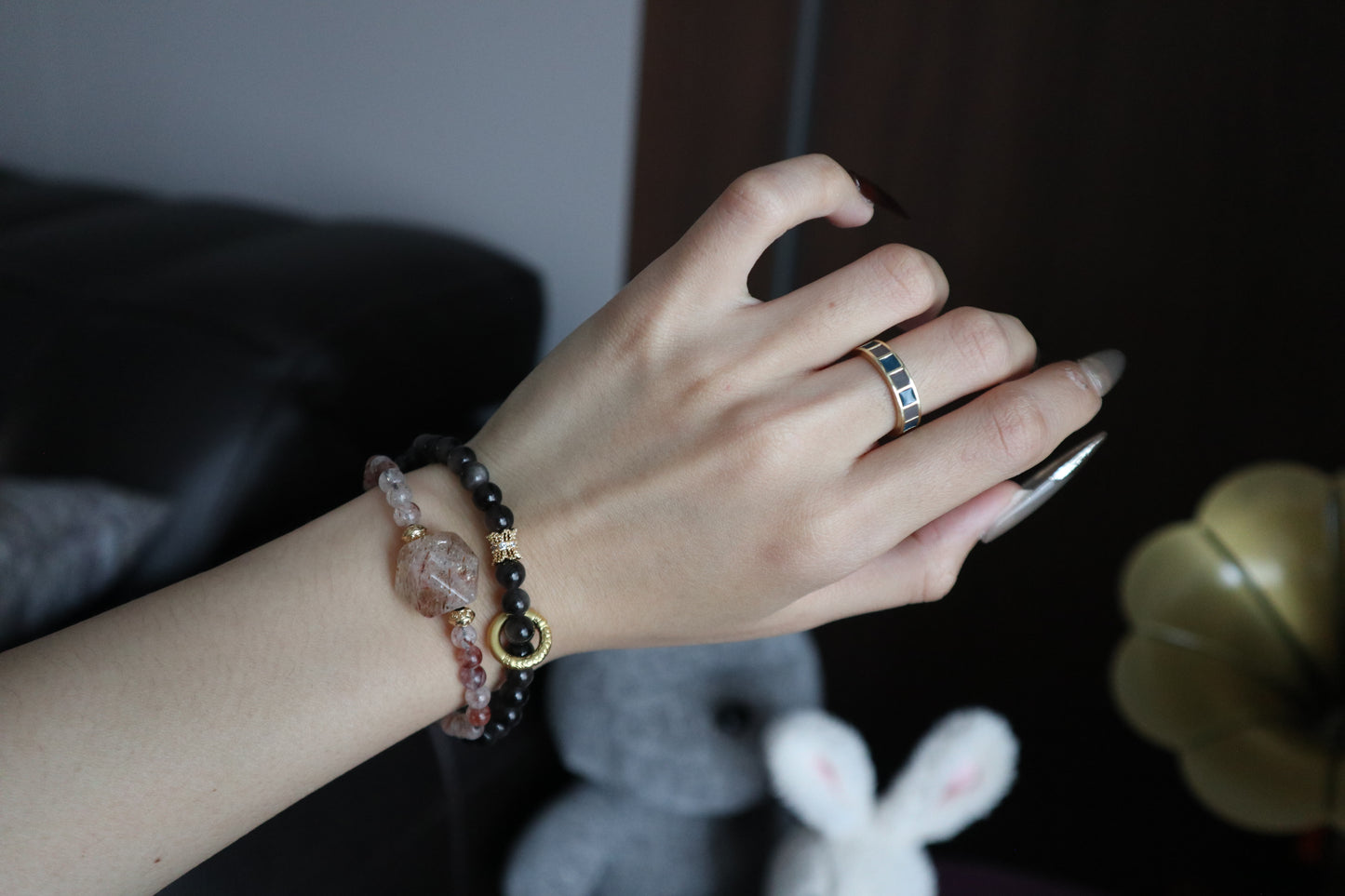 AB003-Obsidian & Rutilated Quartz Energy Bracelet - Balance & Protection