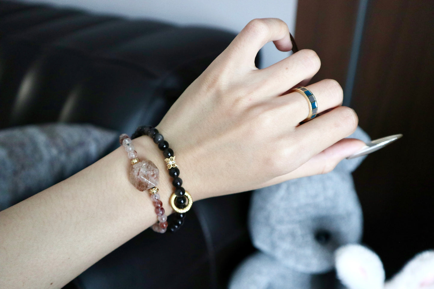 AB003-Obsidian & Rutilated Quartz Energy Bracelet - Balance & Protection