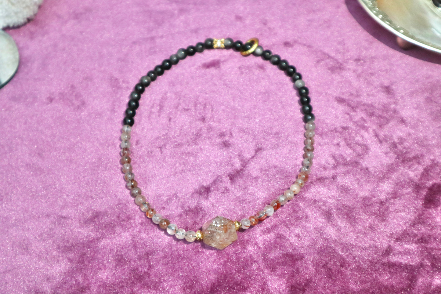 AB003-Obsidian & Rutilated Quartz Energy Bracelet - Balance & Protection