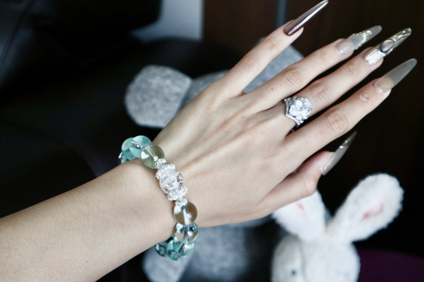 AB004-Aquamarine & Cracked Crystal Bracelet - Pure Serenity