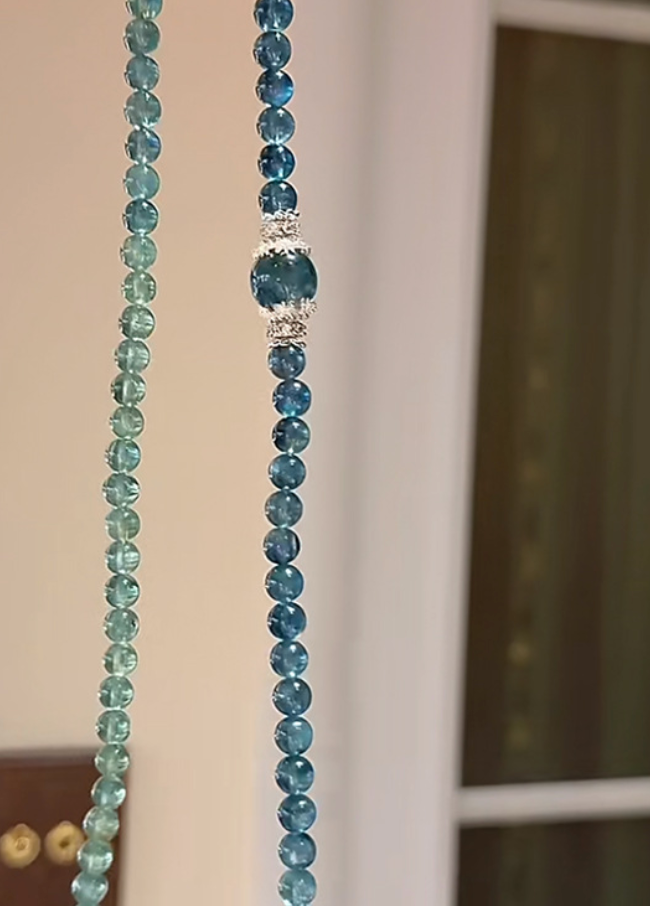 AB007-Aquamarine & Green Beaded Bracelet | Triple Strand Layered Design